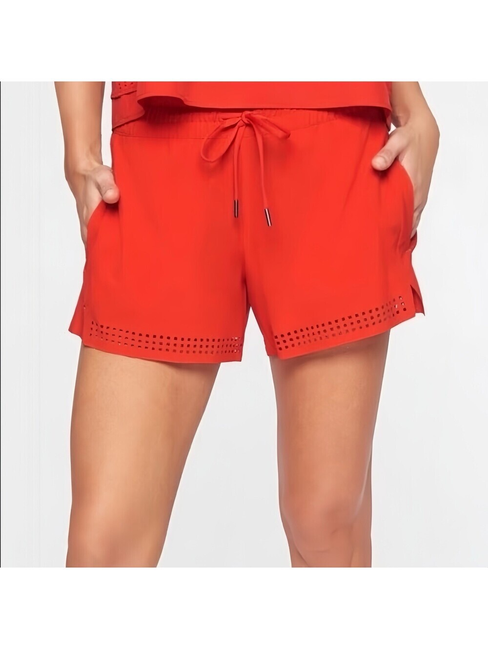 Athleta Baja Shorts Hibiscus Red Laser Cut Drawstring Size 4